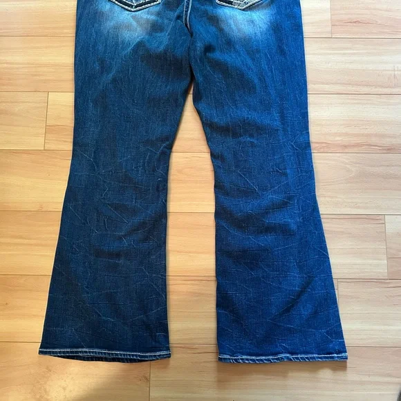 Vigoss Dark Blue Flare Jeans size 18 embellished pockets like new bootcut faded - Picture 14 of 14